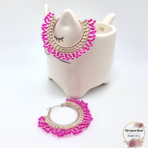 Hot Pink Fringe Hoop Earrings - The Fringe Collection at The Queen Bead