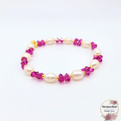 Crystal & Freshwater Pearl Bracelet in Fuchsia at The Queen Bead