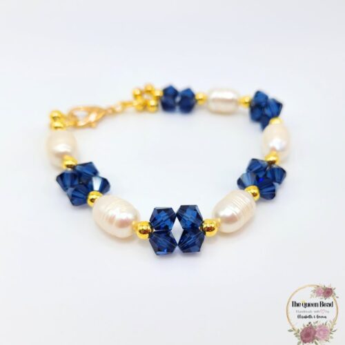 Crystal & Freshwater Pearl Bracelet in Indigo at The Queen Bead