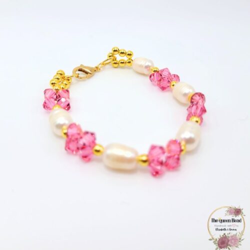 Crystal & Freshwater Pearl Bracelet in Pink at The Queen Bead