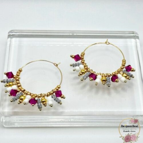 Little Black Stripes Hoop Earrings in Fuschia at The Queen Bead