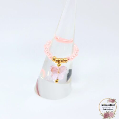 Pretty in Pink Ring with Butterfly Charm at The Queen Bead