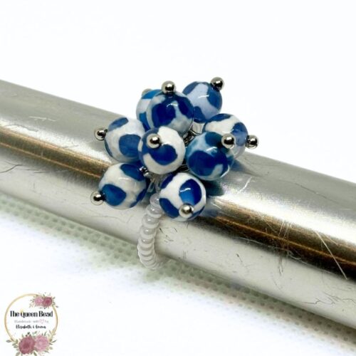 Ring in Blue & White - Bouquet of Beads Collection at The Queen Bead