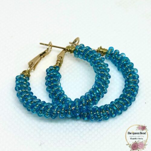 Shaved Ice Wire Wrapped Hoop Earrings in Blueberry at The Queen Bead