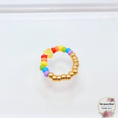 Under the Rainbow Beaded Heart Ring at The Queen Bead