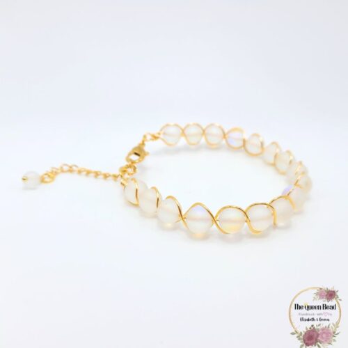 White Opal Glass Wire Wrapped Bracelet at The Queen Bead